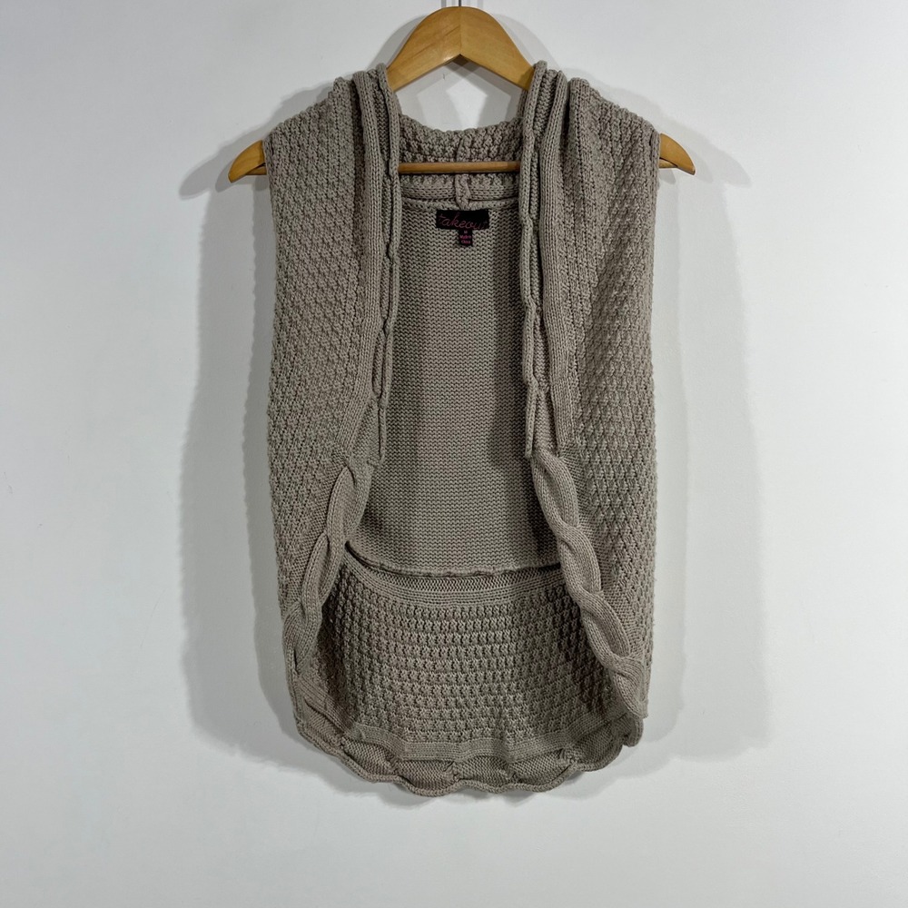 Takeout Y2K Granola Indie Cable Knit Sweater Vest Beige Open Front Medium Boho